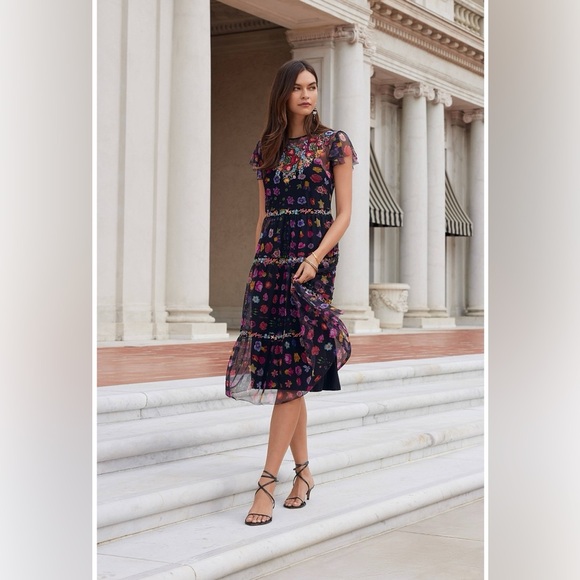 Johnny Was Black Floral Bohemian Dress Size Small - Picture 3 of 10